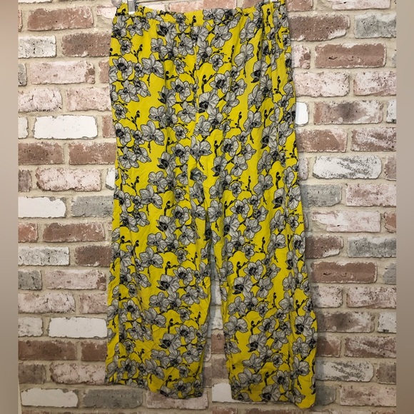 Free Style Revolution Yellow Floral Wide Leg Women's Pants Size Large - Picture 2 of 6